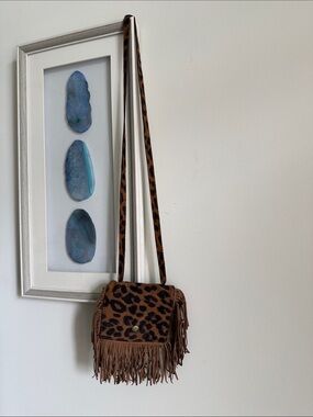 Leopard Print Fringe Crossbody Bag - Brown